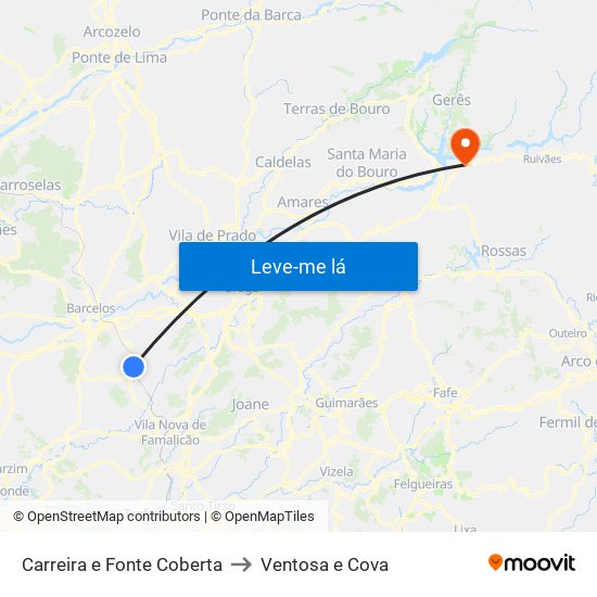 Carreira e Fonte Coberta to Ventosa e Cova map