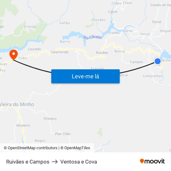 Ruivães e Campos to Ventosa e Cova map