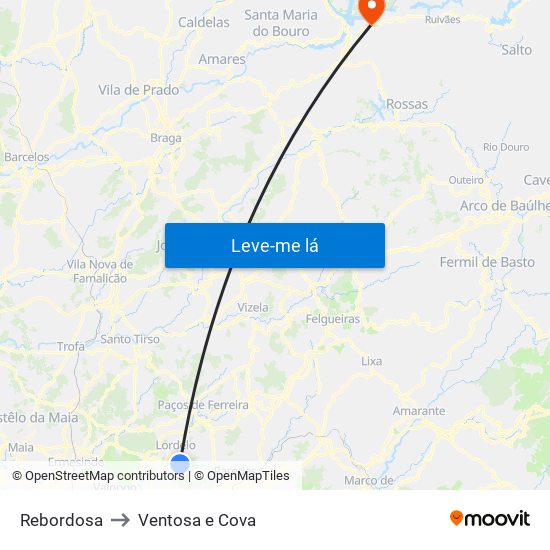 Rebordosa to Ventosa e Cova map