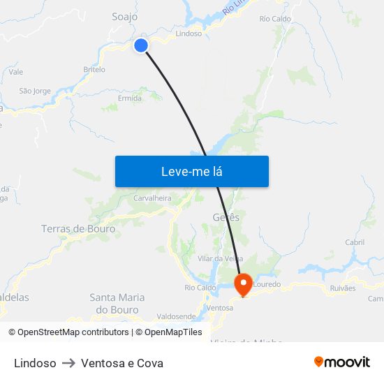 Lindoso to Ventosa e Cova map