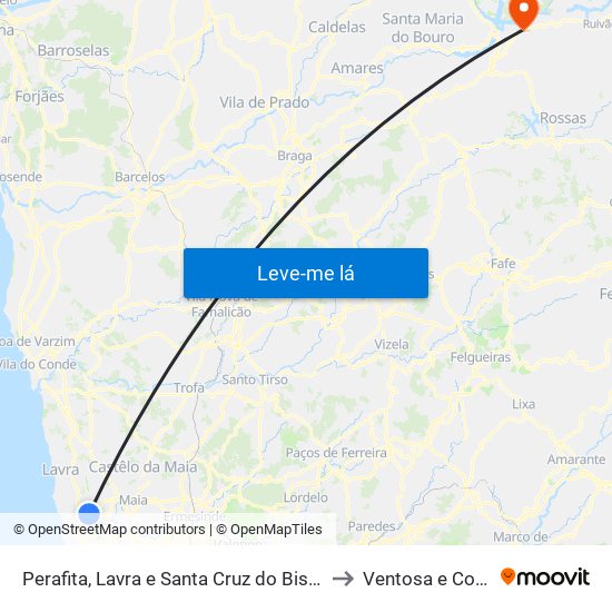 Perafita, Lavra e Santa Cruz do Bispo to Ventosa e Cova map