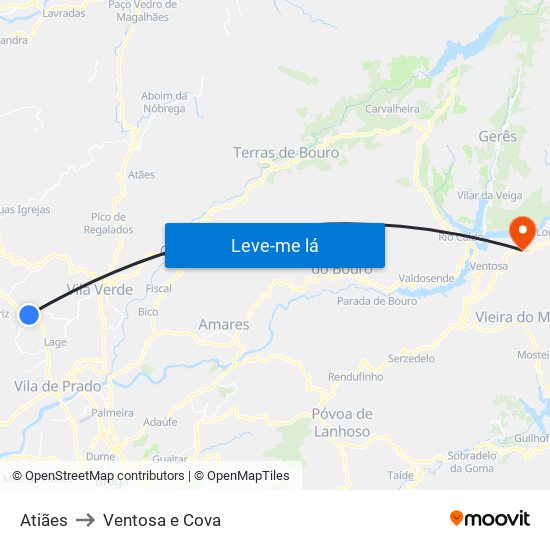 Atiães to Ventosa e Cova map