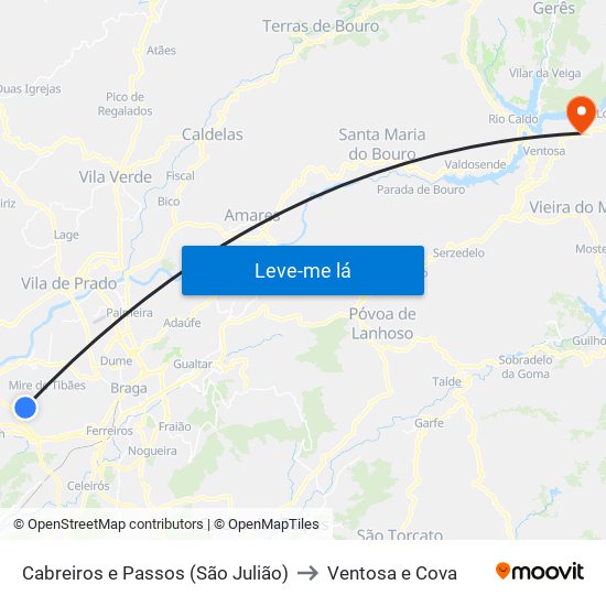 Cabreiros e Passos (São Julião) to Ventosa e Cova map