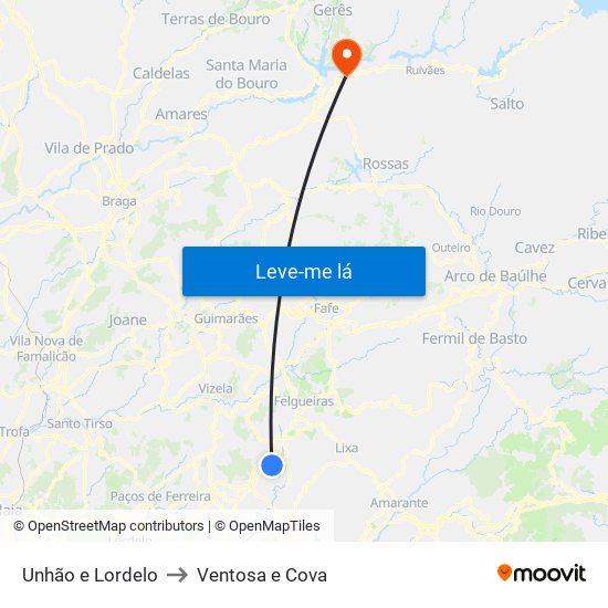 Unhão e Lordelo to Ventosa e Cova map