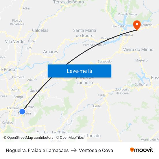 Nogueira, Fraião e Lamaçães to Ventosa e Cova map