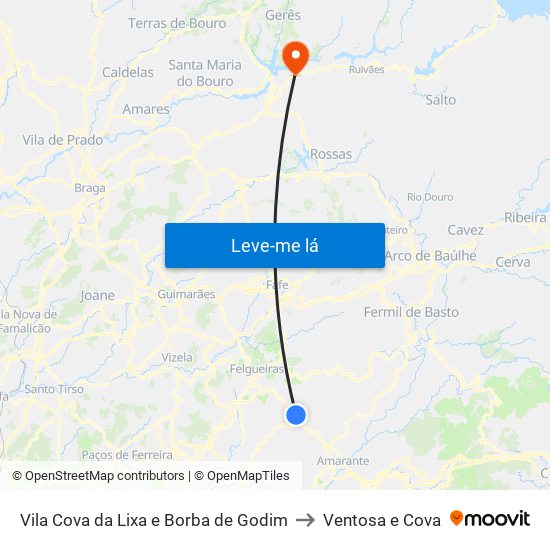 Vila Cova da Lixa e Borba de Godim to Ventosa e Cova map