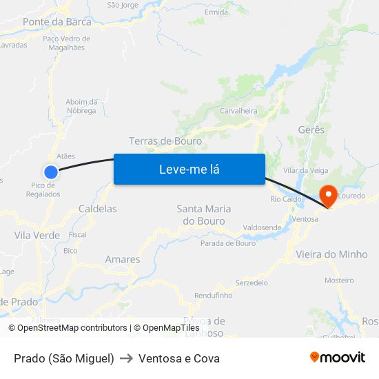 Prado (São Miguel) to Ventosa e Cova map