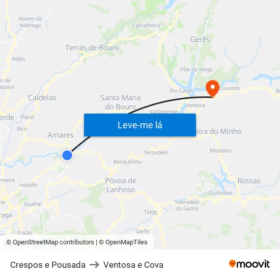 Crespos e Pousada to Ventosa e Cova map