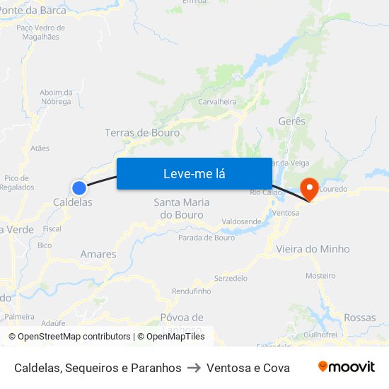 Caldelas, Sequeiros e Paranhos to Ventosa e Cova map