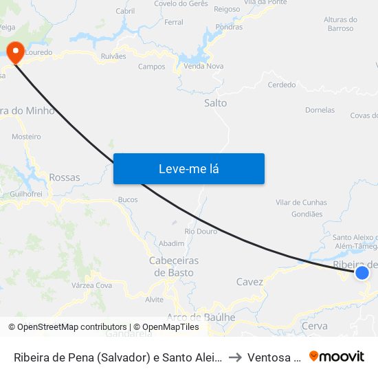 Ribeira de Pena (Salvador) e Santo Aleixo de Além-Tâmega to Ventosa e Cova map