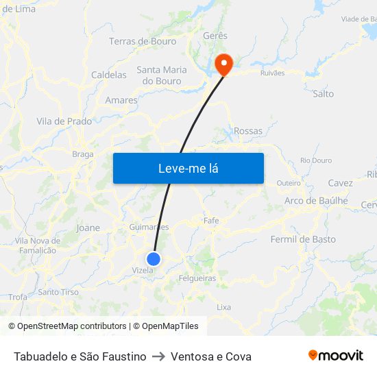 Tabuadelo e São Faustino to Ventosa e Cova map