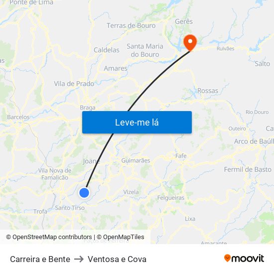 Carreira e Bente to Ventosa e Cova map