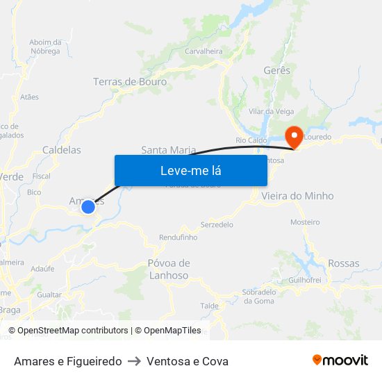 Amares e Figueiredo to Ventosa e Cova map