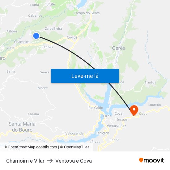 Chamoim e Vilar to Ventosa e Cova map