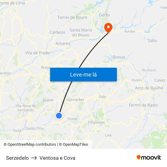 Serzedelo to Ventosa e Cova map