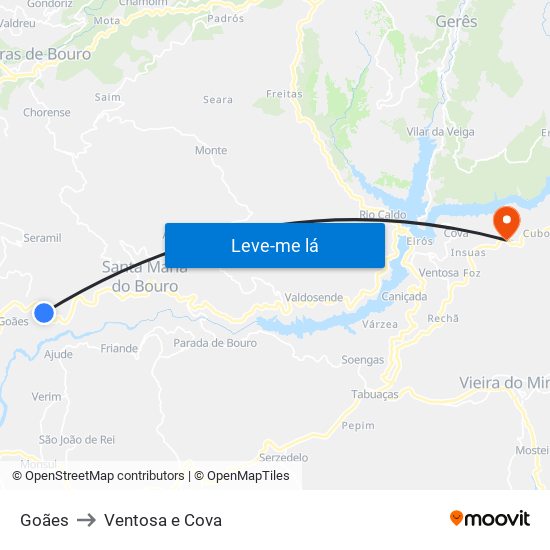 Goães to Ventosa e Cova map