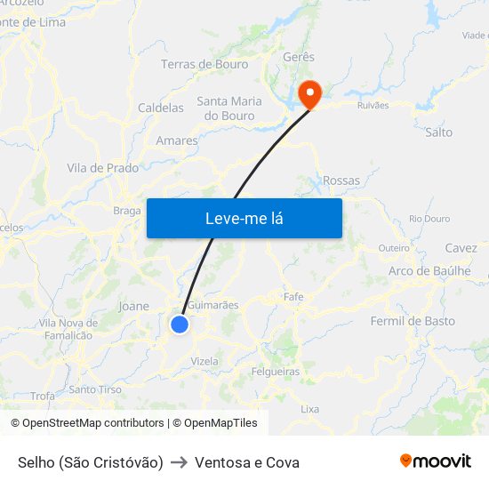 Selho (São Cristóvão) to Ventosa e Cova map