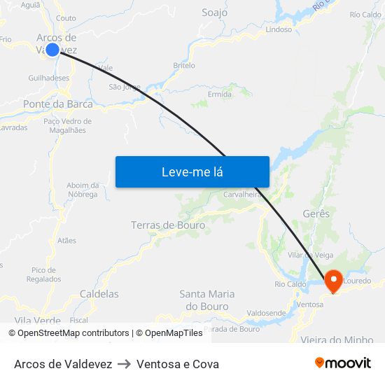 Arcos de Valdevez to Ventosa e Cova map