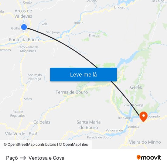 Paçô to Ventosa e Cova map