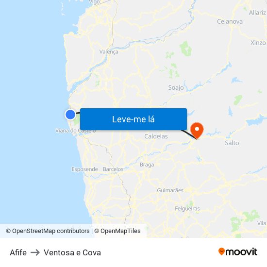 Afife to Ventosa e Cova map