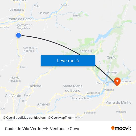 Cuide de Vila Verde to Ventosa e Cova map