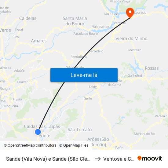 Sande (Vila Nova) e Sande (São Clemente) to Ventosa e Cova map
