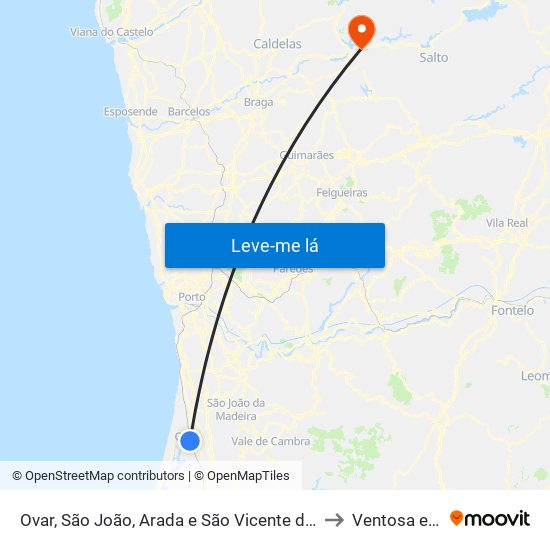 Ovar, São João, Arada e São Vicente de Pereira Jusã to Ventosa e Cova map