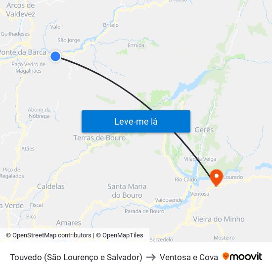 Touvedo (São Lourenço e Salvador) to Ventosa e Cova map