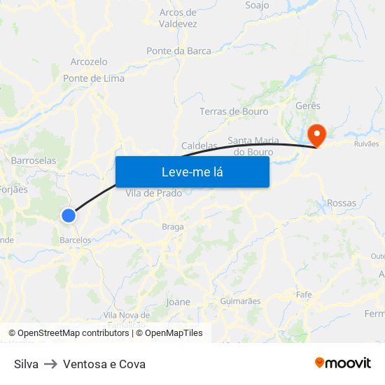 Silva to Ventosa e Cova map