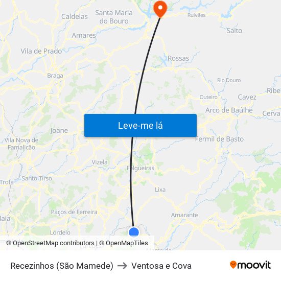 Recezinhos (São Mamede) to Ventosa e Cova map