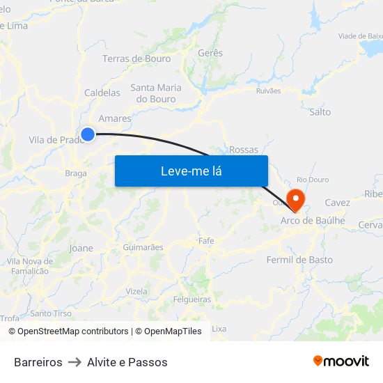 Barreiros to Alvite e Passos map
