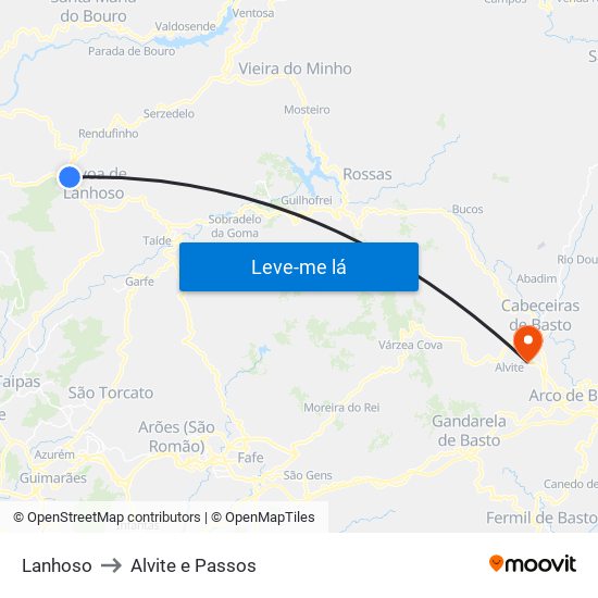 Lanhoso to Alvite e Passos map