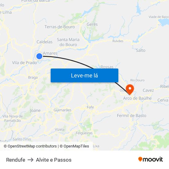 Rendufe to Alvite e Passos map