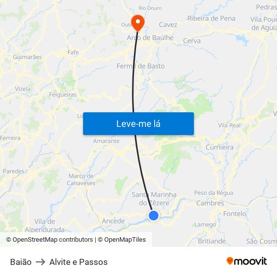 Baião to Alvite e Passos map