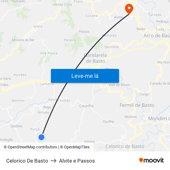 Celorico De Basto to Alvite e Passos map