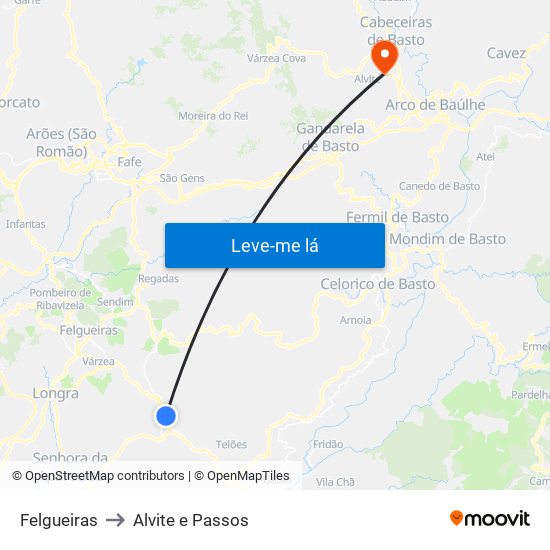 Felgueiras to Alvite e Passos map