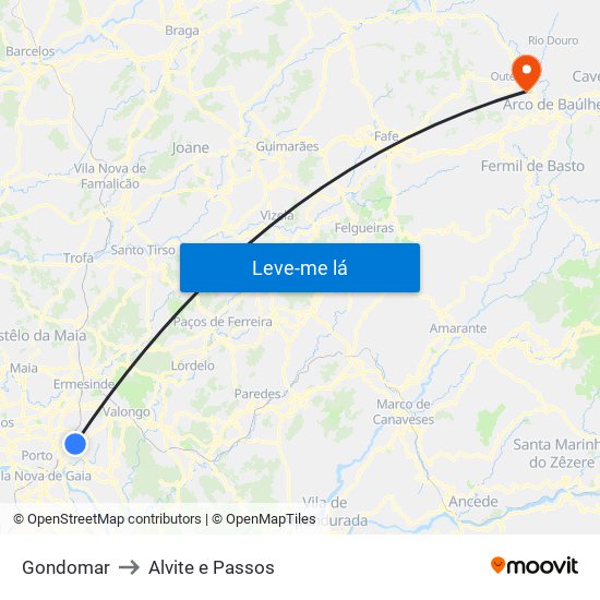 Gondomar to Alvite e Passos map