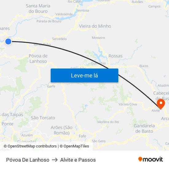 Póvoa De Lanhoso to Alvite e Passos map