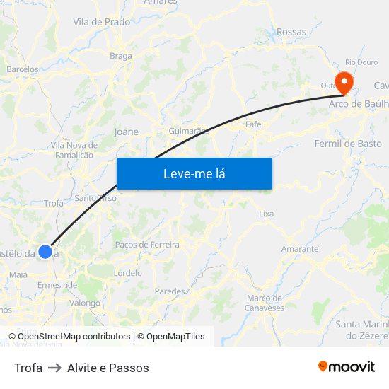 Trofa to Alvite e Passos map