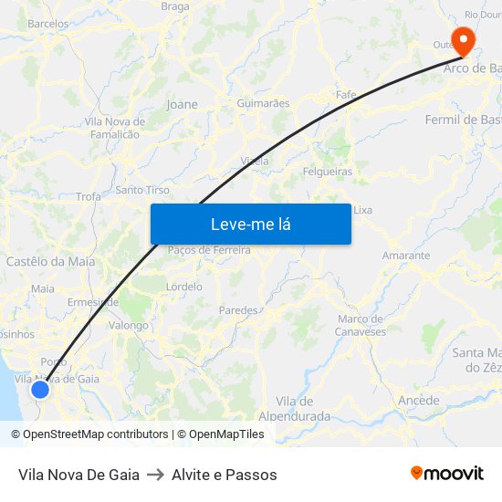 Vila Nova De Gaia to Alvite e Passos map