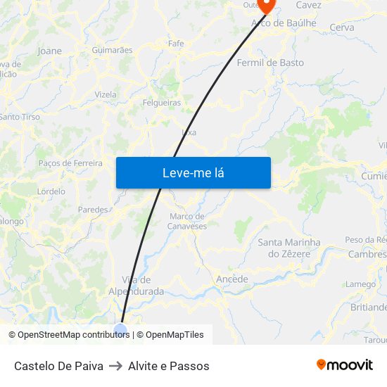 Castelo De Paiva to Alvite e Passos map