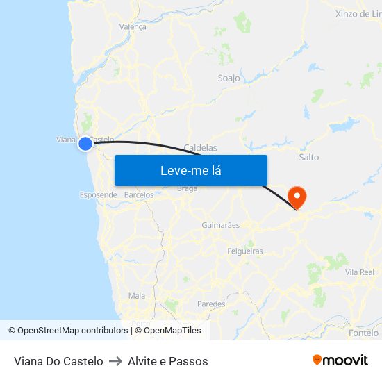 Viana Do Castelo to Alvite e Passos map