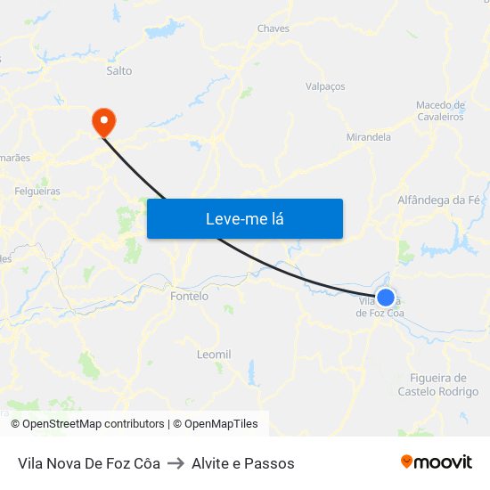 Vila Nova De Foz Côa to Alvite e Passos map