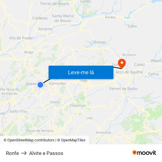 Ronfe to Alvite e Passos map