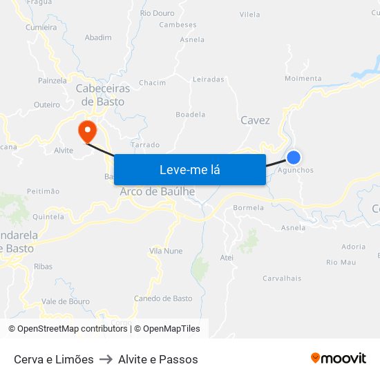 Cerva e Limões to Alvite e Passos map