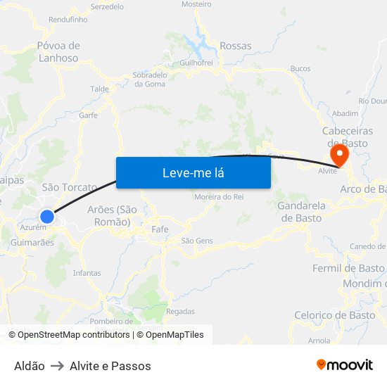 Aldão to Alvite e Passos map