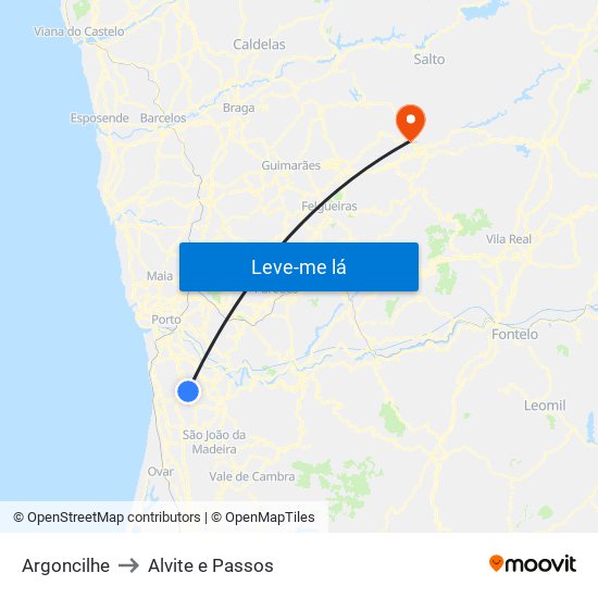 Argoncilhe to Alvite e Passos map