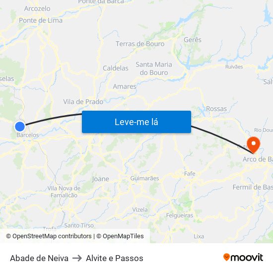 Abade de Neiva to Alvite e Passos map