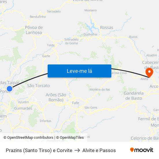 Prazins (Santo Tirso) e Corvite to Alvite e Passos map