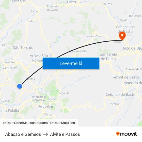 Abação e Gémeos to Alvite e Passos map